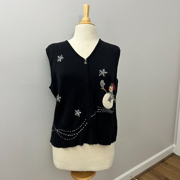 Woolrich Snowman Christmas Winter Holiday Zip Front Sweater Vest Sz M - Picture 12 of 12